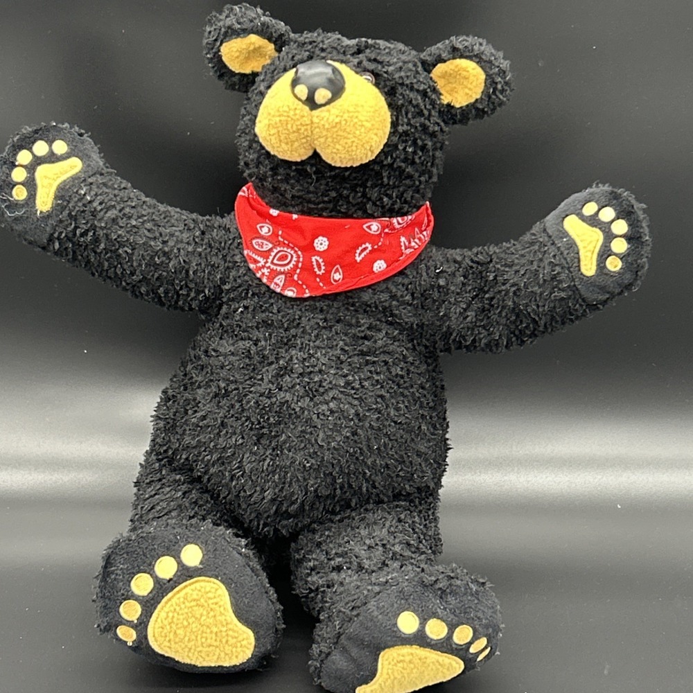 15" BearFoots Poseable Bear‎ Plush Black red bandana Big Sky Carvers